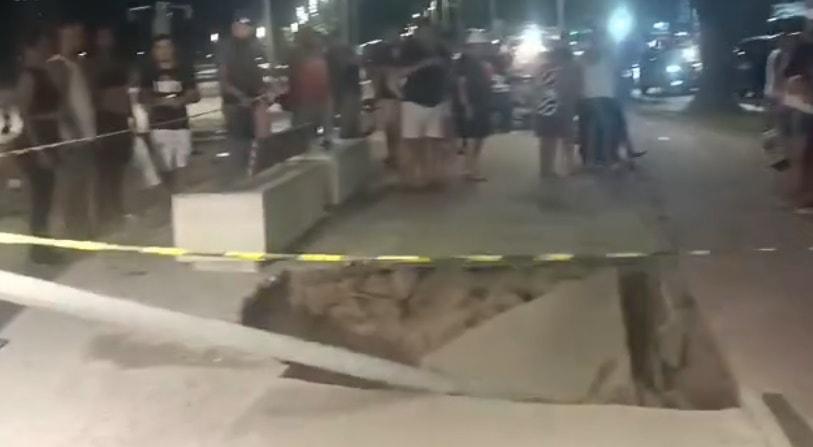 Cratera se abre em São Vicente e três pessoas ficam feridas.