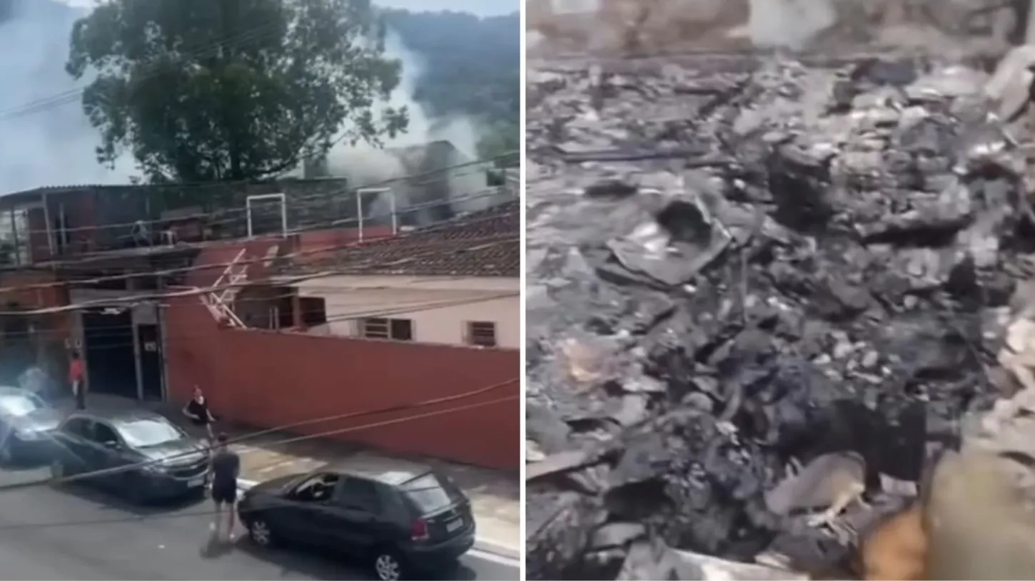 Telhado desaba e móveis ficam destruídos após incêndio em casa em Praia Grande