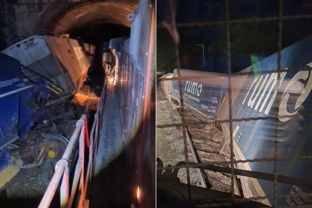 Trem carregado com milho descarrila dentro de túnel na Serra do Mar
