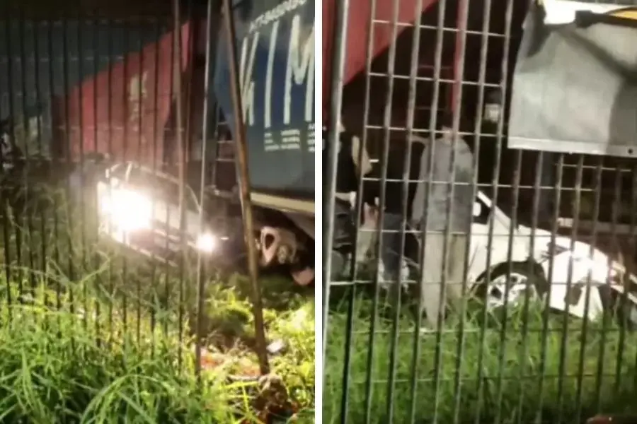 Carro é arrastado por trem após colisão em Vicente de Carvalho; VÍDEO