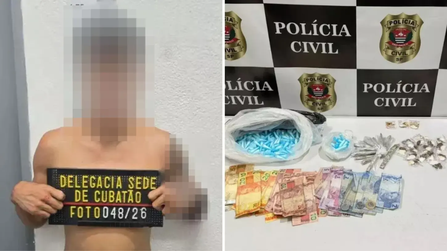 Homem é preso por tráfico após ser flagrado por drone e tentar fugir em Cubatão