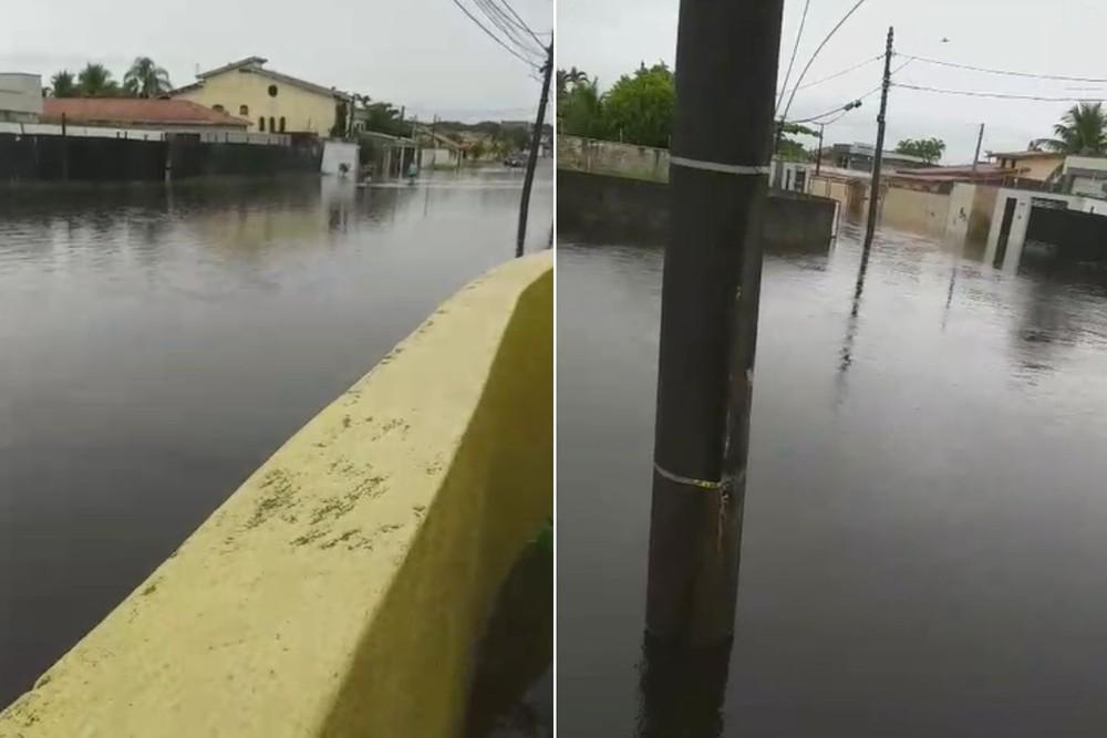 Alagamento na Avenida Gonçalo Monteiro, em Itanhaém — Foto: Cleide Chamorro