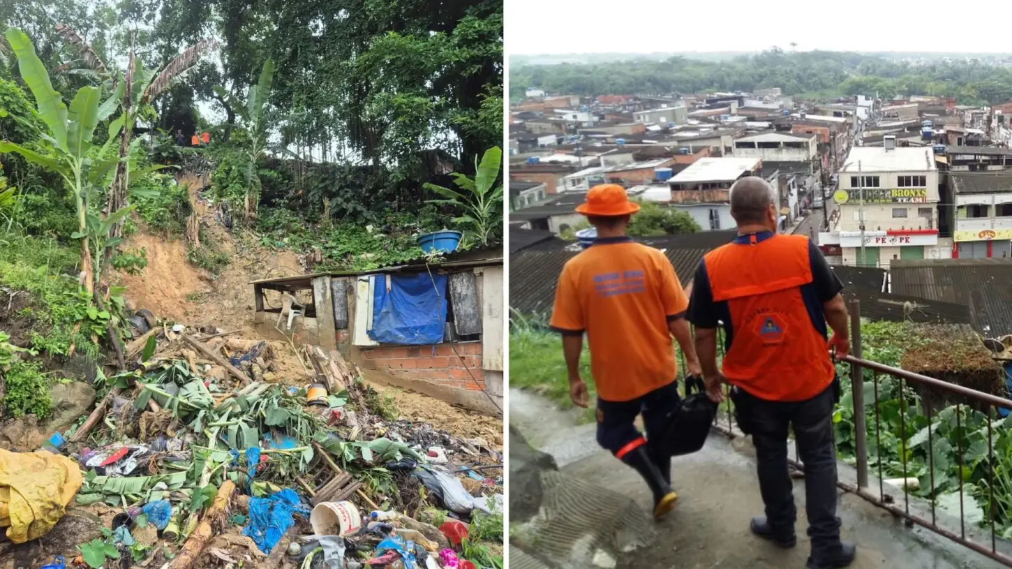 Três deslizamentos após temporal obrigam 13 moradores a deixarem suas casas em Guarujá