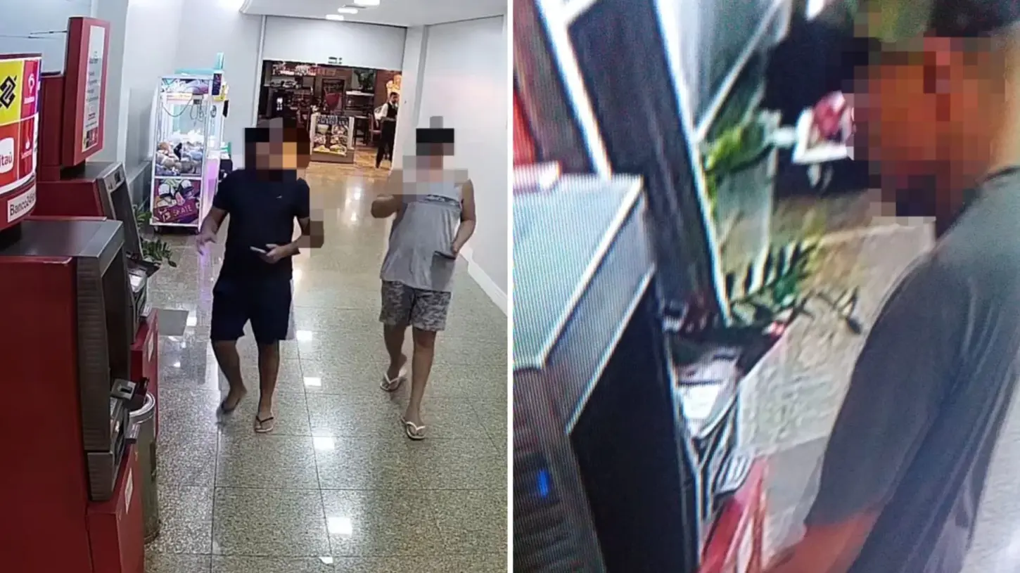 Dupla é identificada por suspeita de fraudes bancárias em shopping de Santos