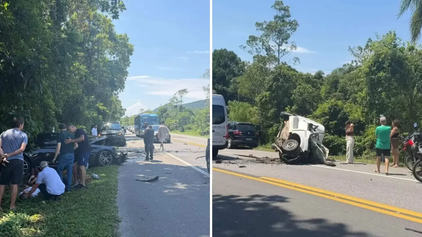 Motorista morre preso às ferragens após colisão frontal na Rio-Santos, em Bertioga