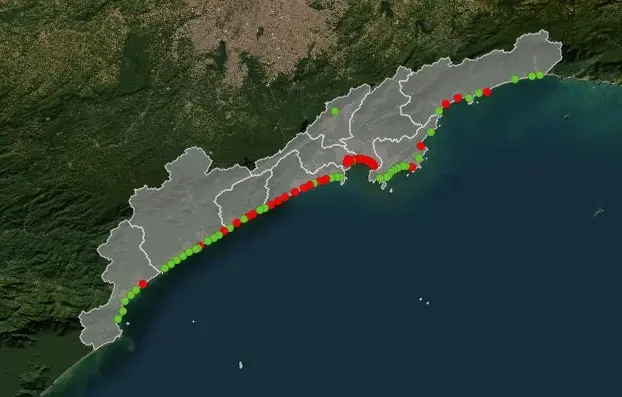 Primeiro fim de semana de outono tem 31 praias impróprias para banho na Baixada Santista