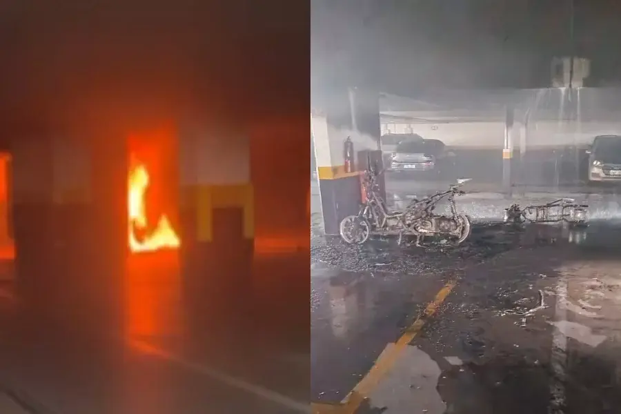 Duas motocicletas causam incêndio em garagem de condomínio no Marapé, em Santos