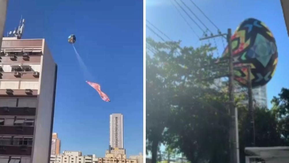 Balão cai no Gonzaga, em Santos, e mobiliza PM e bombeiros; VÍDEO