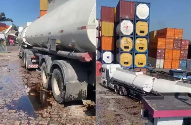 Caminhoneiro derrama produto químico após briga e é detido no litoral de SP