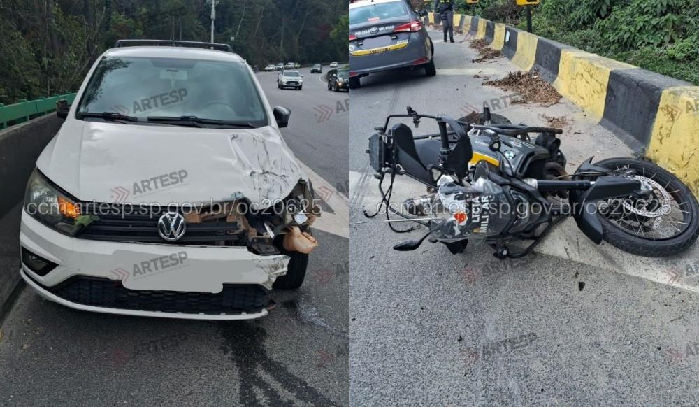 PM Rodoviária fica ferido após colisão em São Vicente