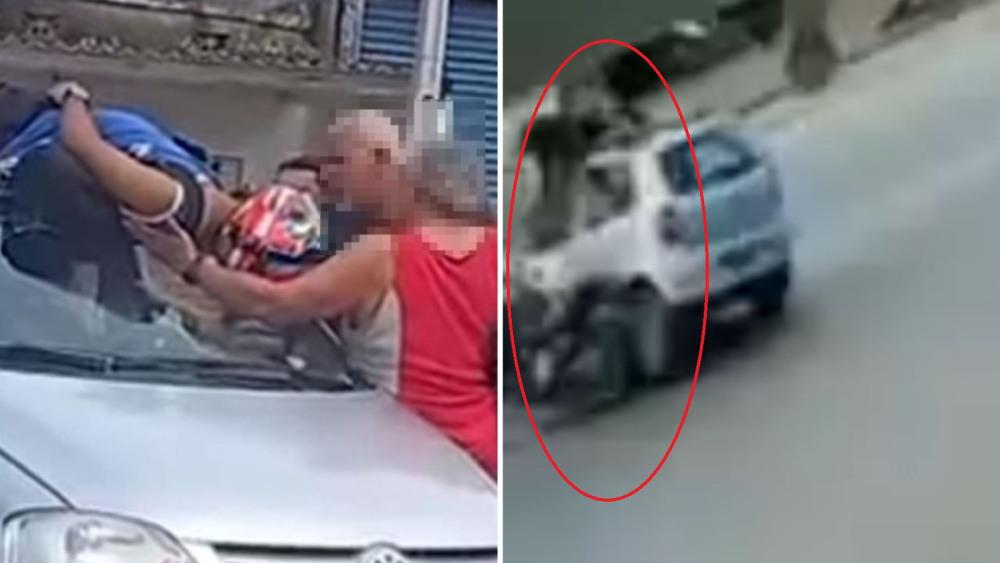 Vídeo mostra manobra proibida que lançou motociclista sobre carro