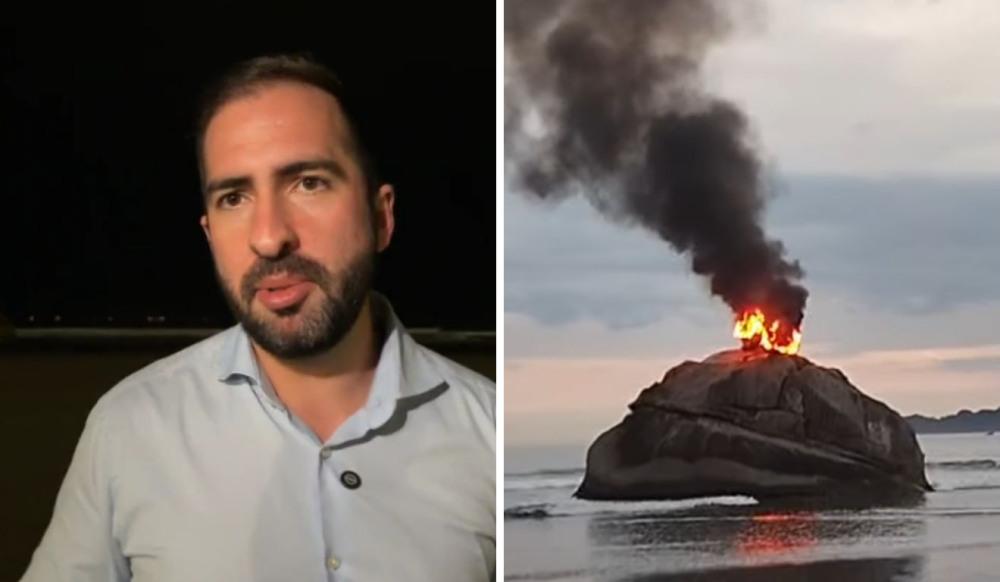 Kayo Amado visita Pedra da Feiticeira após incêndio e promete reconstrução