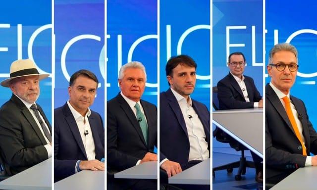 Lula, Flávio Bolsonaro, Caiado, Renan Santos, Cury e Zema — Foto: Reprodução