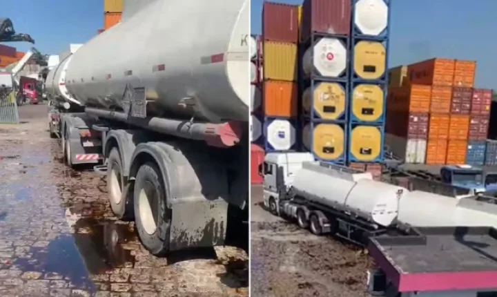 Caminhoneiro derrama produto químico após briga e é detido no litoral de SP