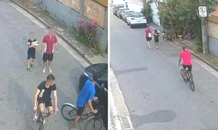 Pai e filho são atacados por 'gangue da bicicleta' em Santos; VÍDEO