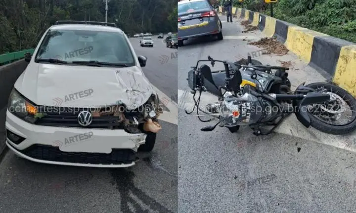 PM Rodoviária fica ferido após colisão em São Vicente