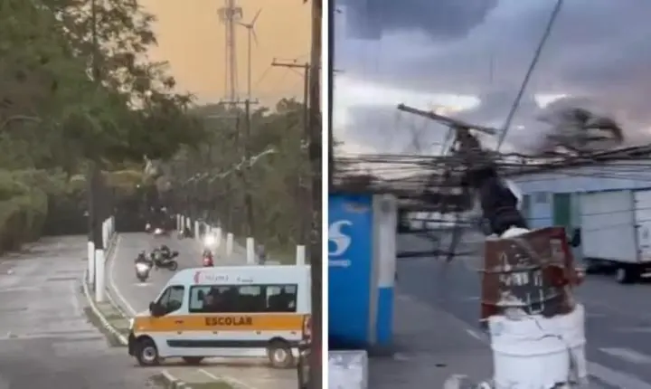 Ventos ultrapassam 100 km/h e causam transtornos na Baixada Santista; VÍDEO