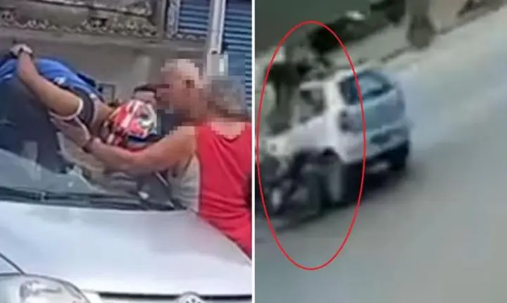 Vídeo mostra manobra proibida que lançou motociclista sobre carro